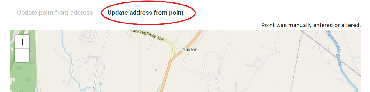 Screenshot of update address from point button